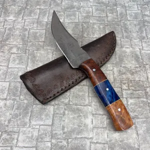 Handmade Damascus Steel Knife with Leather Sheath