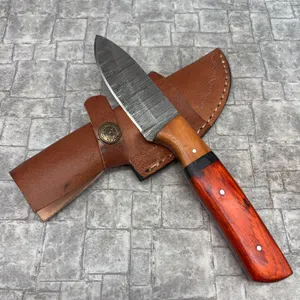 Handmade Damascus Steel Knife with Leather Sheath
