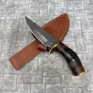 Handmade Damascus Steel Knife with Leather Sheath