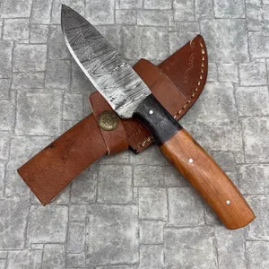 Handmade Damascus Steel Knife with Leather Sheath