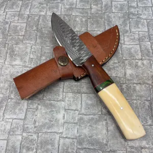 Handmade Damascus Steel Knife with Leather Sheath