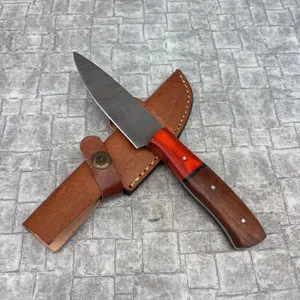 Handmade Damascus Steel Knife with Leather Sheath