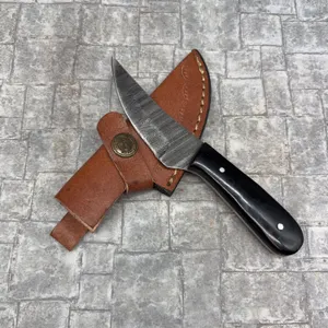 Handmade Damascus Steel Knife with Leather Sheath