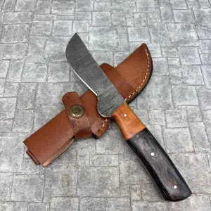 Handmade Damascus Steel Knife with Leather Sheath