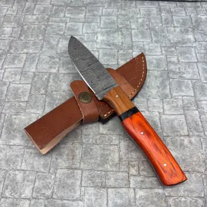 Handmade Damascus Steel Knife with Leather Sheath