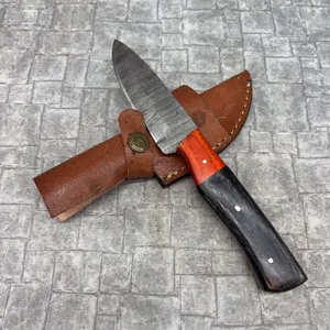 Handmade Damascus Steel Knife with Leather Sheath