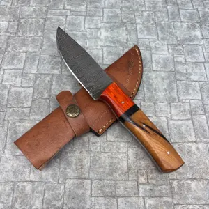 Handmade Damascus Steel Knife with Leather Sheath