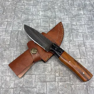 Handmade Damascus Steel Knife with Leather Sheath