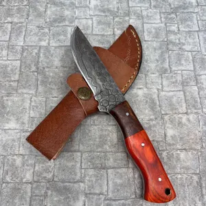 Handmade Damascus Steel Knife with Leather Sheath