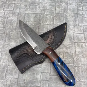 Handmade Damascus Steel Knife with Leather Sheath