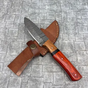 Handmade Damascus Steel Knife with Leather Sheath