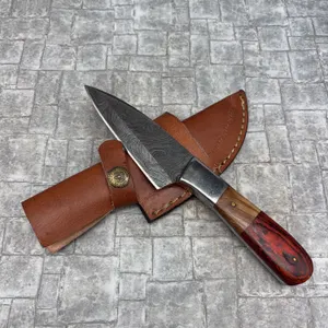 Handmade Damascus Steel Knife with Leather Sheath