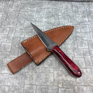 Handmade Damascus Steel Knife with Leather Sheath