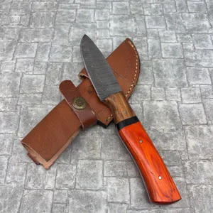 Handmade Damascus Steel Knife with Leather Sheath
