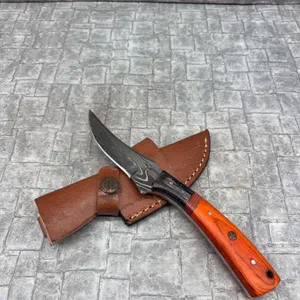 Handmade Damascus Steel Knife with Leather Sheath