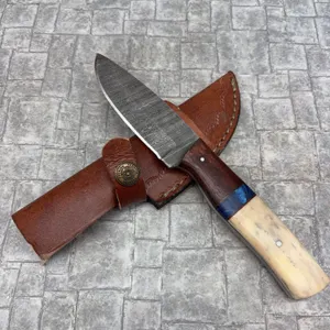Handmade Damascus Steel Knife with Leather Sheath