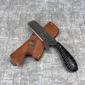 Handmade Damascus Steel Knife with Leather Sheath