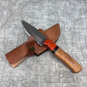 Handmade Damascus Steel Knife with Leather Sheath