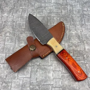 Handmade Damascus Steel Knife with Leather Sheath