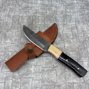 Handmade Damascus Steel Knife with Leather Sheath