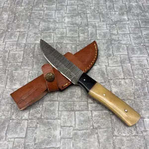 Handmade Damascus Steel Knife with Leather Sheath
