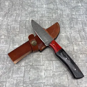 Handmade Damascus Steel Knife with Leather Sheath