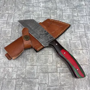 Handmade Damascus Steel Knife with Leather Sheath