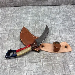 Handmade Damascus Steel Knife with Leather Sheath