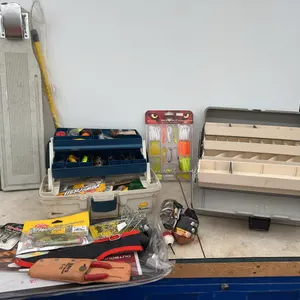2 Tackle boxes including fishing hooks, fillet boards etc