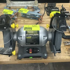 2015 Performax 241-1448 8" bench grinder. Features dual grinding wheels, adjustable eye shields, and tool rests. Speed: 3,560 RPM. 5/8" arbor. Electri