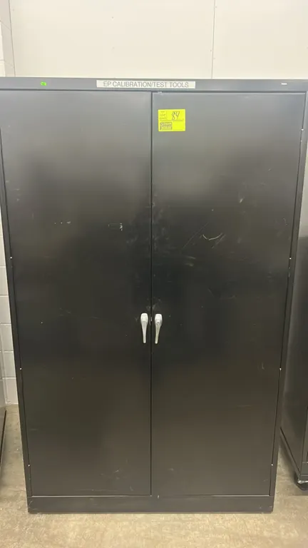 Tennsco 2-door locking metal cabinet with contents. Includes Trek Model 610E high-voltage power supply/amplifier/controller, Trek Model 610D Cor-A-Tro