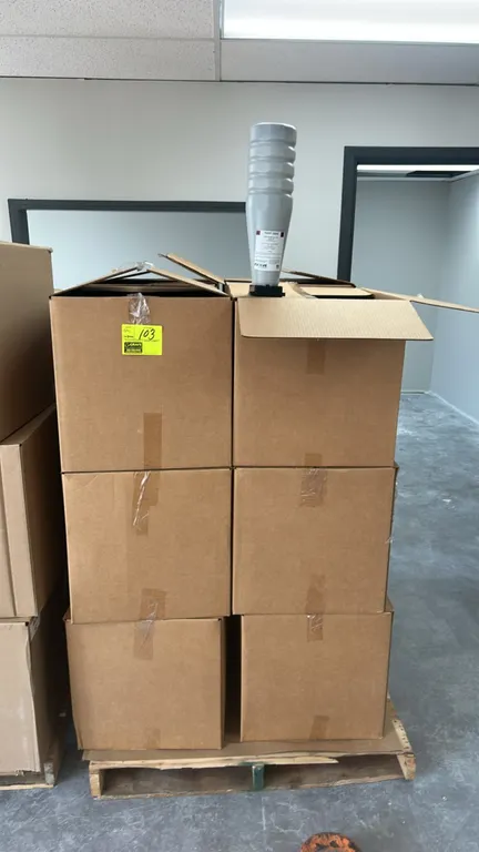 Evolve Additive Solutions SVP PA850 Part 01 (Part G850) black toner cartridge containers. Includes (12) boxes on a pallet. Item number: EAS-0009509. 1
