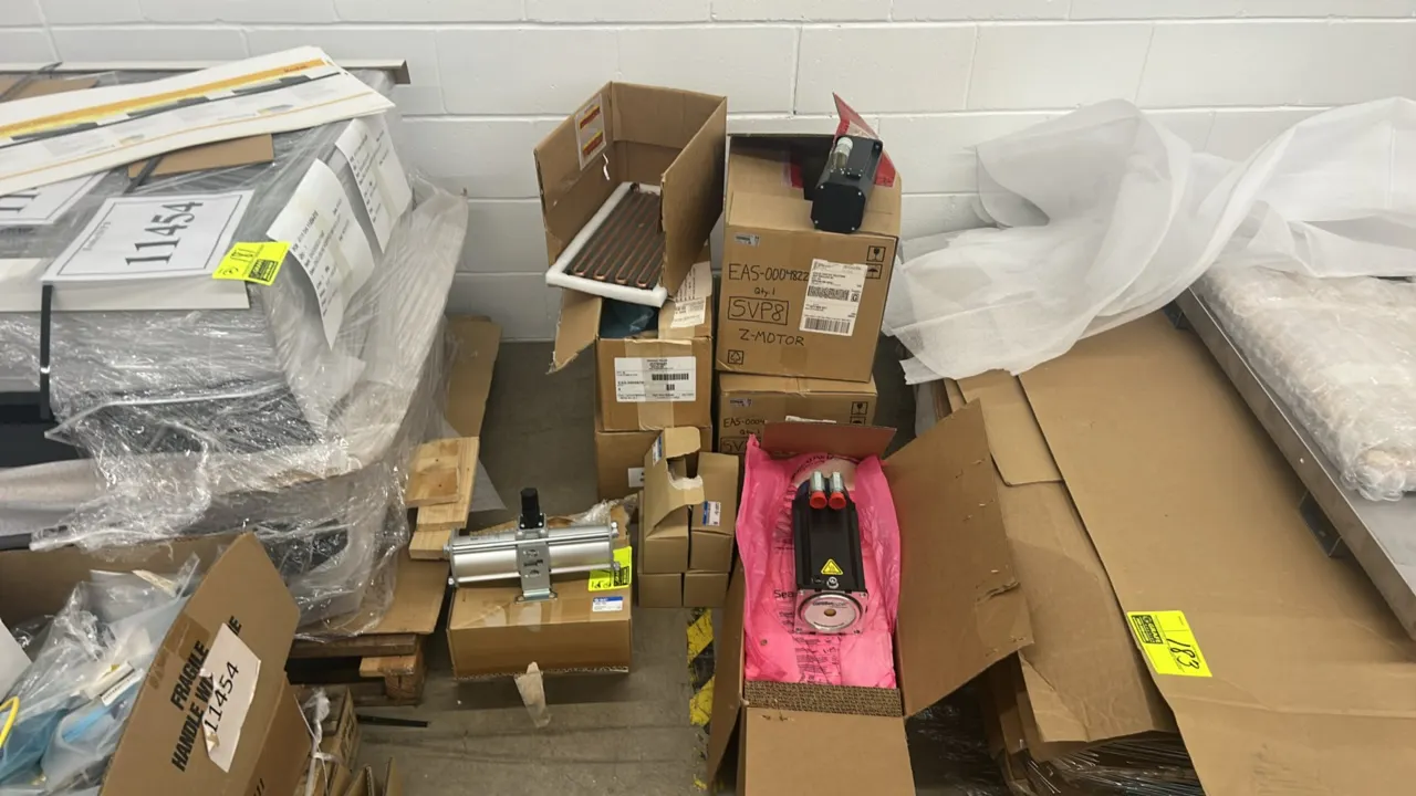 Industrial automation components lot. Includes SMC pneumatic booster regulator, Kollmorgen Cartridge DDR direct drive rotary servo motor, B&R Industri