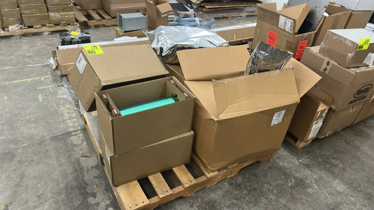 Assorted industrial parts and printing consumables lot. Includes 3M green translucent electrocut graphic film roll, sealed bags of Evolve support tone