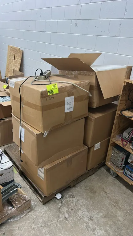 Quantity of prefilter ring panel air filters. Model: PF2020. Features white synthetic media construction. Packaged across multiple cartons on a pallet