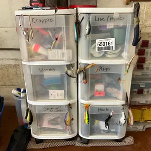 QTY OF (2) 3-DRAWER ORGANIZERS W/ MISC FISHING LINES, SINKERS,