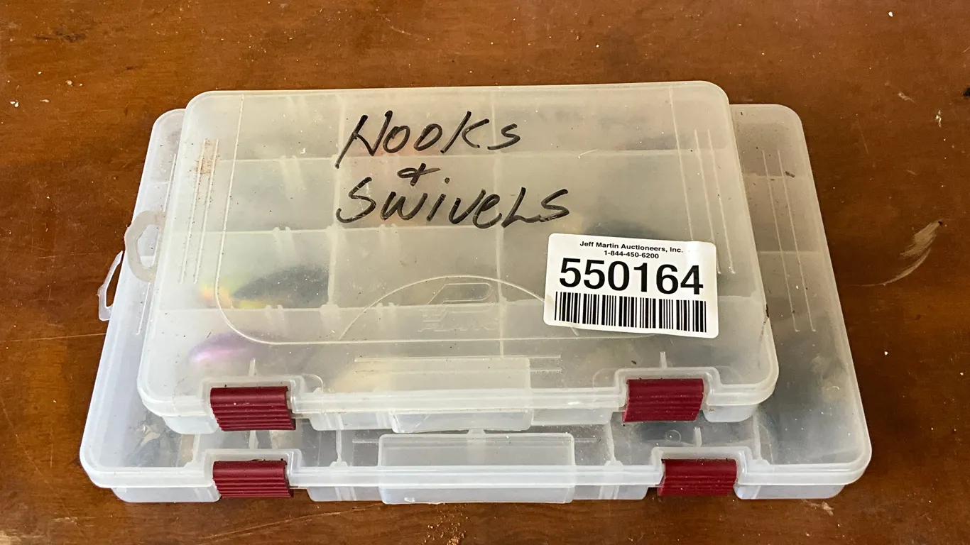 QTY OF (2) ORGANIZERS W/ MISC FISHING HOOKS, BAIT HOOKS,