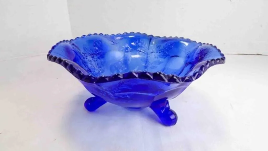 Vintage Fenton Stag & Holly Cobalt Blue Glass Bowl