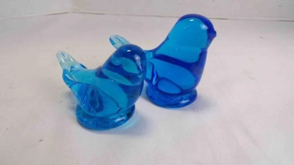 2 Hand-Blown "Bluebird of Happiness" Glass Pieces