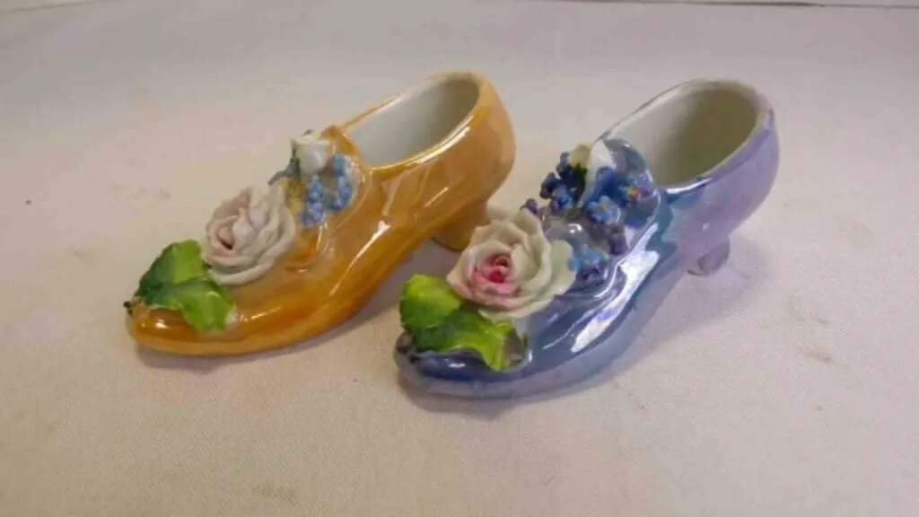 Vintage Glossy Porcelain Miniature Shoe Figurines
