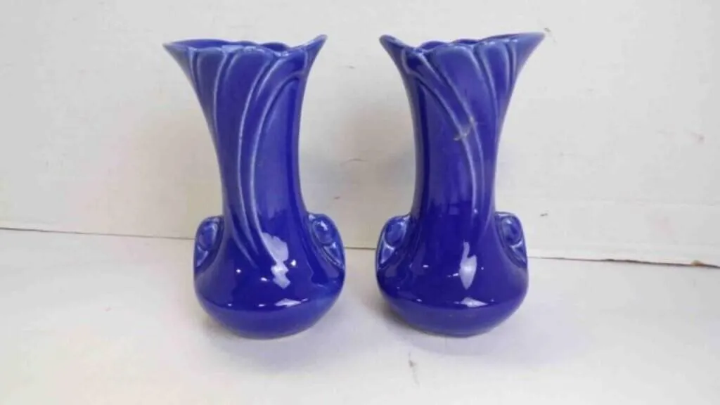 Pair of Vintage Shawnee Pottery Fluted Flower Vase