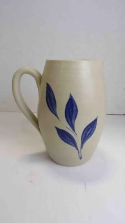 Vintage Salt-Glazed Cobalt Blue Leaf Pattern Jug