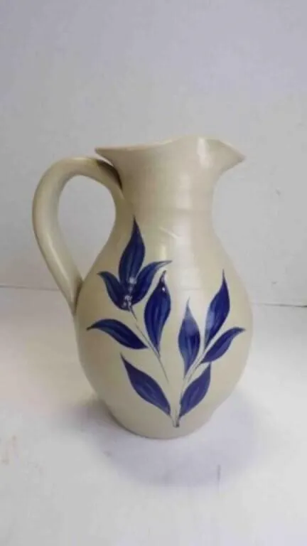 Vintage Salt-Glazed Cobalt Leaf Pattern Pitcher