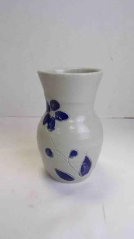Vintage Salt-Glazed Stoneware Cobalt Blue Vase