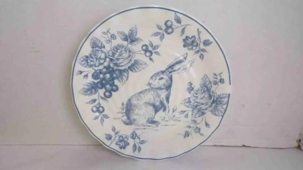 Maxcera's Blue Toile Easter Bunny Ceramic Plate