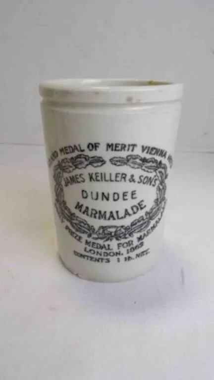 Antique Marmalade Stoneware Crock Advertising Cup