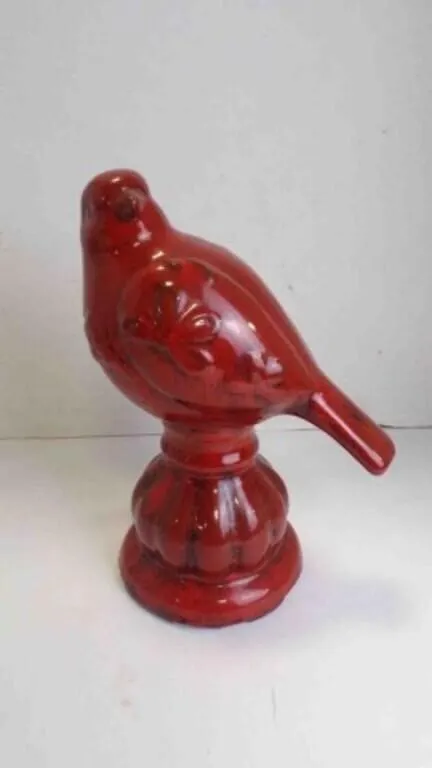 Uttermost Red Ceramic Bird Figurine on Fluted Base