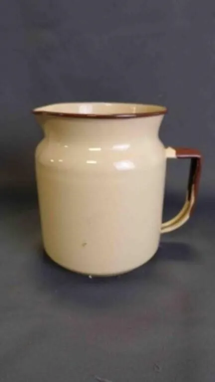 Vintage Almond Farmhouse Enamelware Milk Pitcher