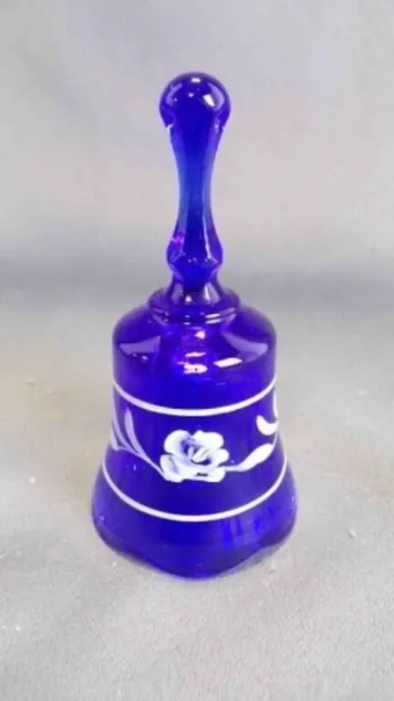 Vintage Fenton Art Glass Cobalt Blue Floral Bell