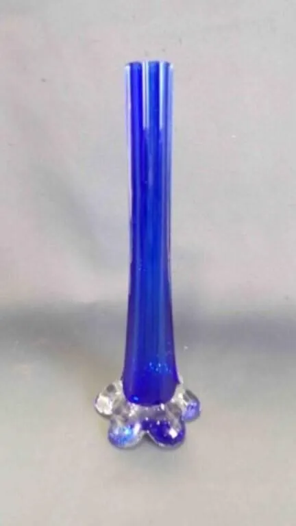 Vintage Cobalt Blue Cased Glass Elephant Foot Vase